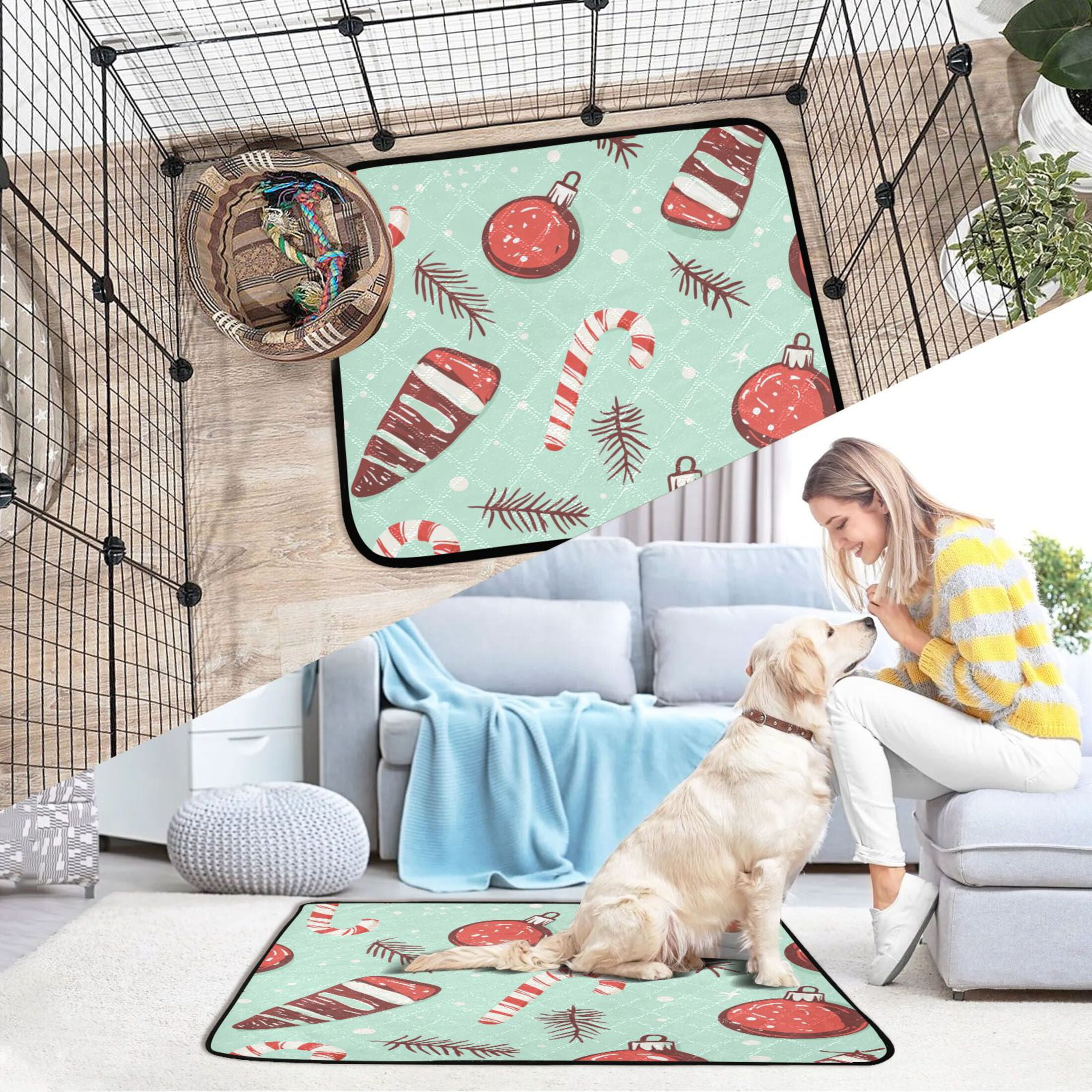 Qxltty Seamless Pattern with Christmas Elements Cat litter Pads Pet Set of 2 Diaper Mats Center Anti-leakage Layer Absorbent Soft and Comfortable