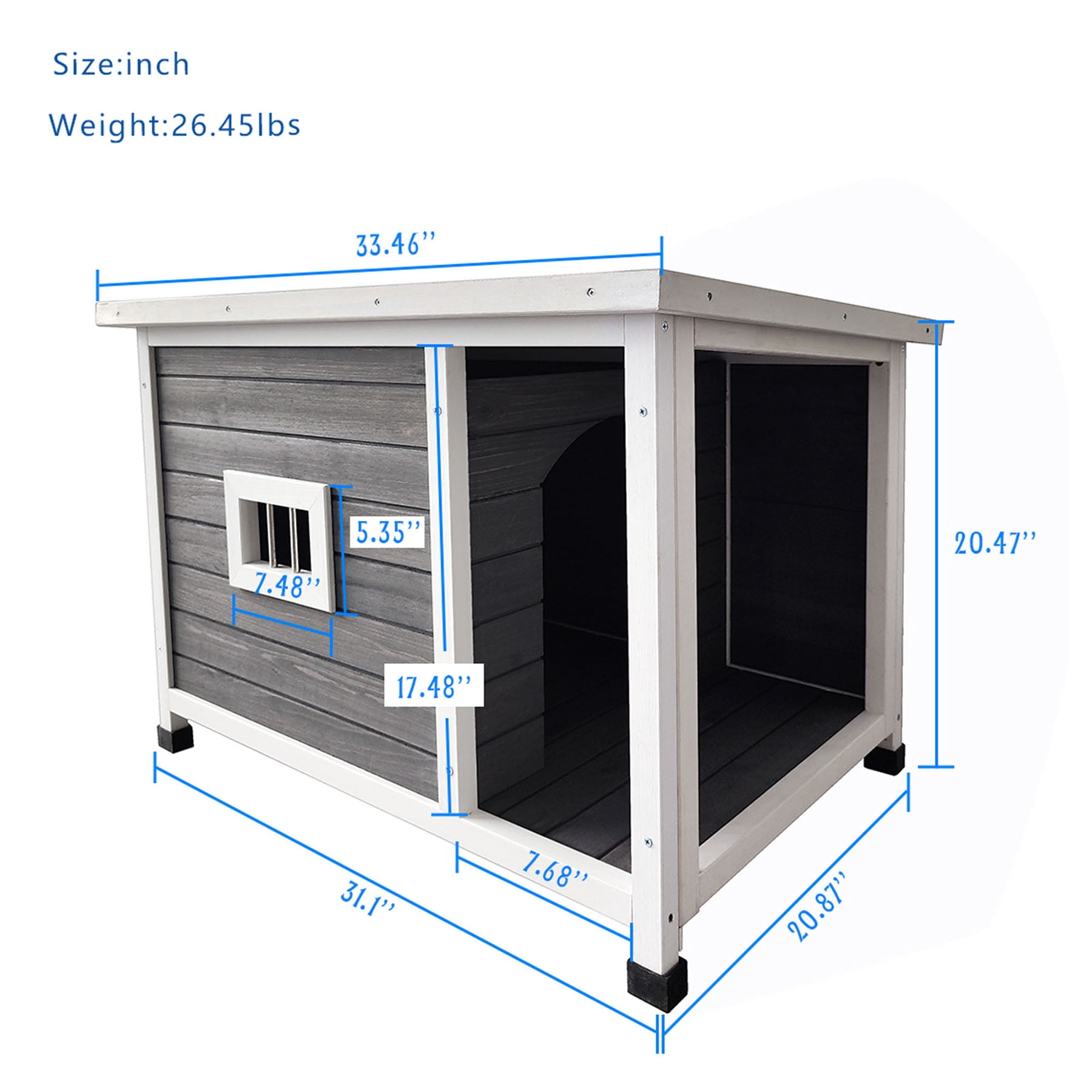 S-HOME Gray Cat House for Outdoor Use with Waterproof Roof, Ventilated Windows, Durable Metal Support, Cozy Shelter for Cats