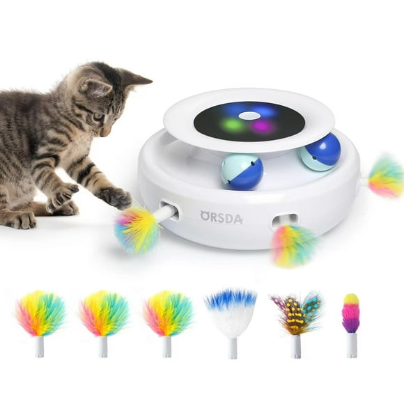 ORSDA 2 in 1 Interactive Cat Toys for Indoor Cats, Trackball, Whack-a-Mole, with 6PCS Feathers, Dual Power Supplies, Auto On/Off