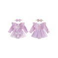 thumbnail image 2 of 2 Pcs Infant Girl Halloween Outfit Ruffle Long Sleeve Neck Pumpkin/Ghost Embroidery Romper Dress and Headband Set, 2 of 9