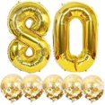 thumbnail image 1 of Number 80 and Gold Confetti Balloons, 40 Inch Gold Number 80 Balloon with 5PCS 12 Inch Gold Confetti Balloons for 80th Birthday Party Decorations 80th Anniversary Décor, 1 of 6