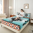 thumbnail image 4 of Manfei Vintage Aztec Twin Sheet Sets,Blue Geometric Pattern Twin Fitted Sheet,Boho Theme Flat Sheet,Super Cozy Room Decor,3-Piece, 4 of 7