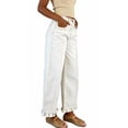 thumbnail image 6 of sicmoss Women's White Cotton Barrel Jeans Y2K Wide Leg Baggy Ruffle Hem with Pockets, 6 of 7