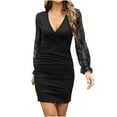 thumbnail image 2 of Pompotops Robe d'Été Décontractée en Dentelle Couleur Unie Manches Longues Aguichant en Solde, 2 of 8