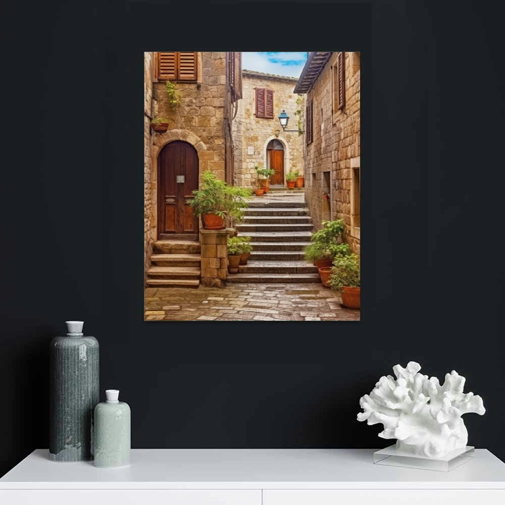 Creowell  Santorini Greece Canvas Wall Art, Nature Landscape Pictures Print Rustic Scenic Paintings for Bedroom Living Room Office, Wall Decor Modern Artwork 16x20 in/12x16 in