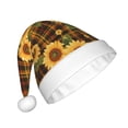 thumbnail image 2 of KLL Christmas Hats for Adults Plush Yellow Black Plaid Sunflower Print Santa Hat Xmas Fluffy Santa Claus Hat for Women Men, 2 of 6