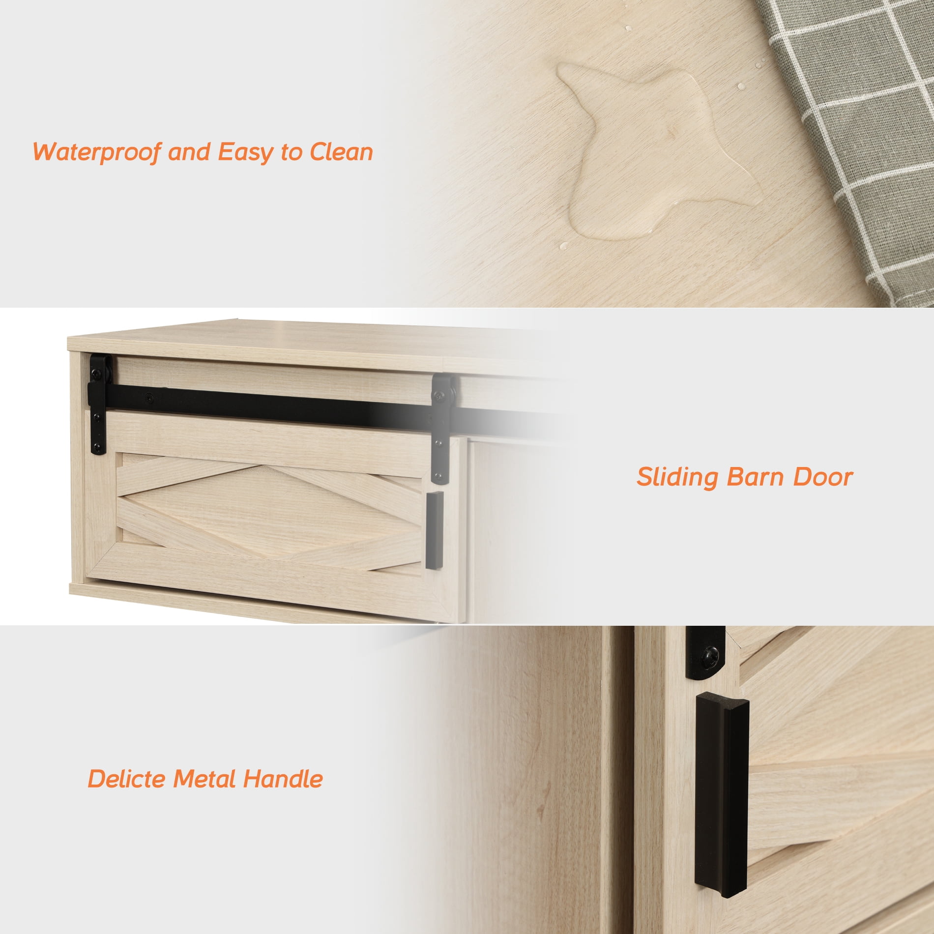 Sliding Barn Door Floating TV Stand with Charging Station，Oak