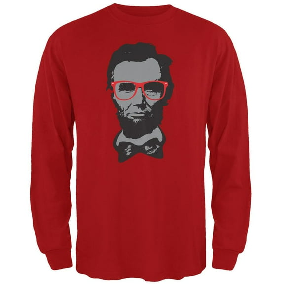 Abraham Lincoln Hipster Geek Glasses Red Adult Long Sleeve T-Shirt - X-Large
