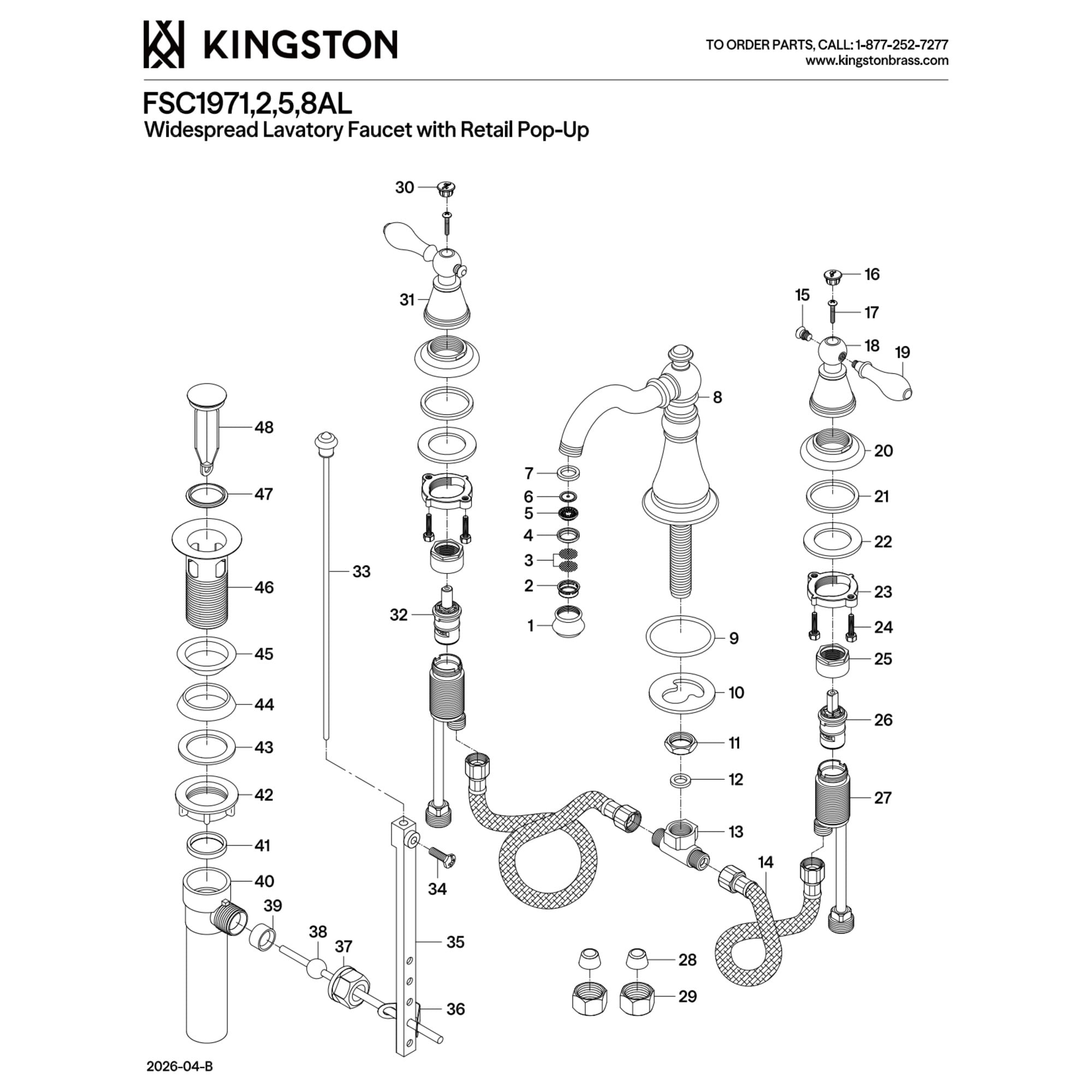Kingston Brass FSC1971AL English Classic Two-Handle 3-Hole Deck Mount Widespread Bathroom Faucet with Pop-Up Drain in Polished Chrome