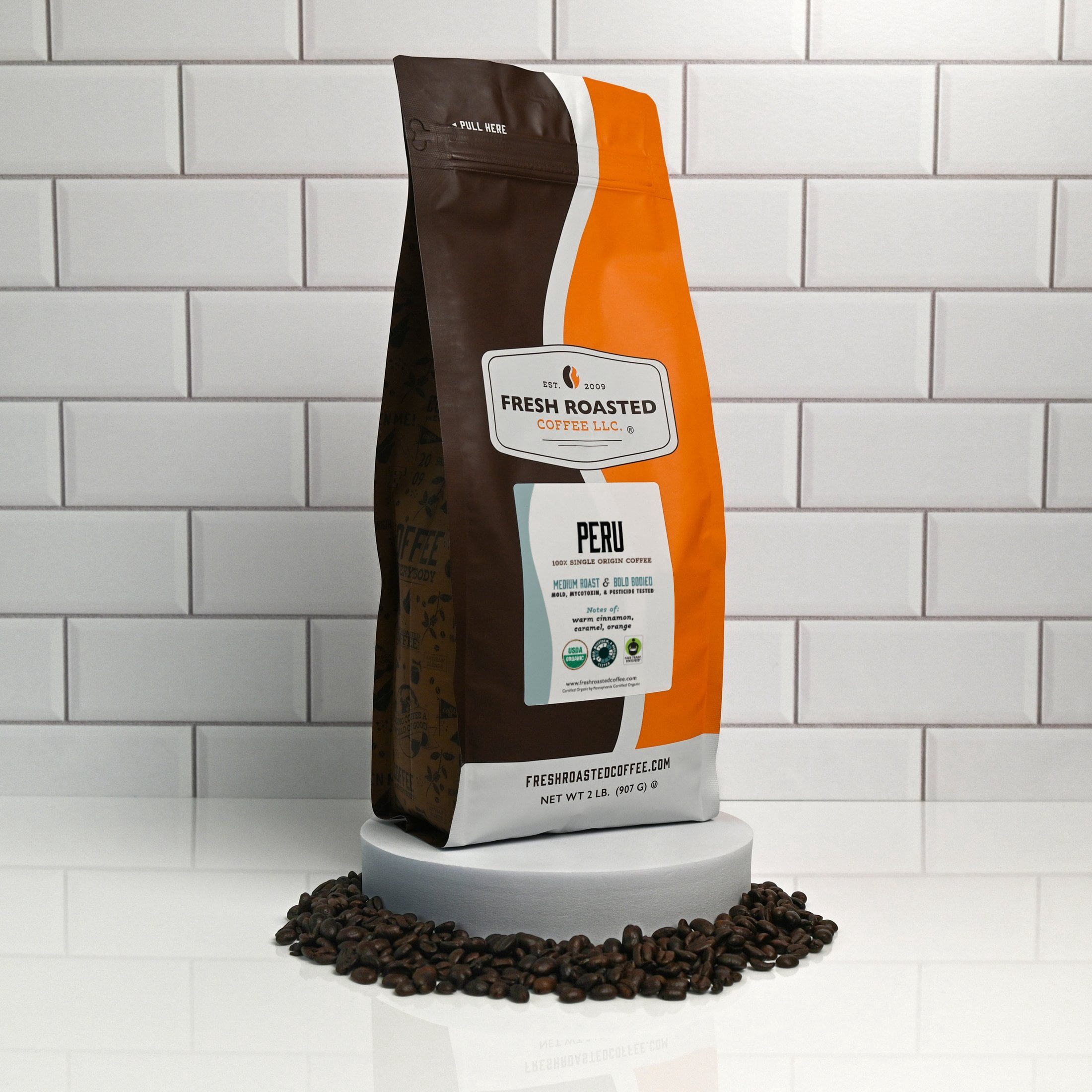 Fresh Roasted Coffee, Organic Peru Coffee, Medium Roast, Whole Bean, 80 oz 5 lbs
