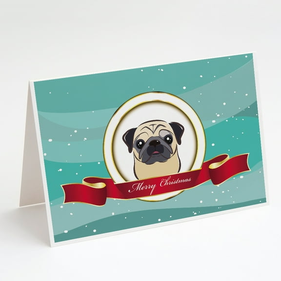 Fawn Pug Merry Christmas Greeting Cards and Envelopes Pack of 8