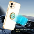 thumbnail image 3 of iPhone 12 Case with 360° Rotatable Ring Holder Magnetic Kickstand, Shiny Plating Gold Edge, Slim Soft TPU Shockproof Protective Cover for Women, Men, White, 3 of 14