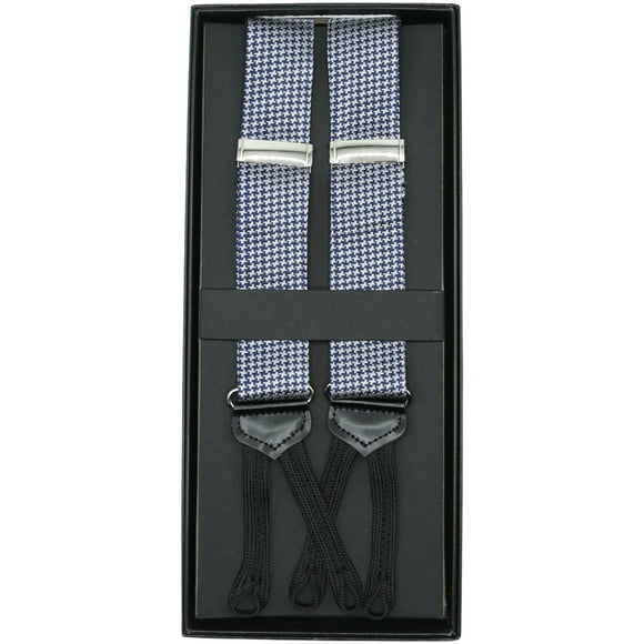 Dion Bretelles à Motif Pied-de-Poule pour Hommes Argent / Bleu Marine à Boutons - Taille Unique