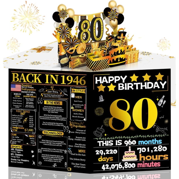Tarjeta de cumpleaños Joycard 80th para mujeres y hombres con diseño desplegable en 3D