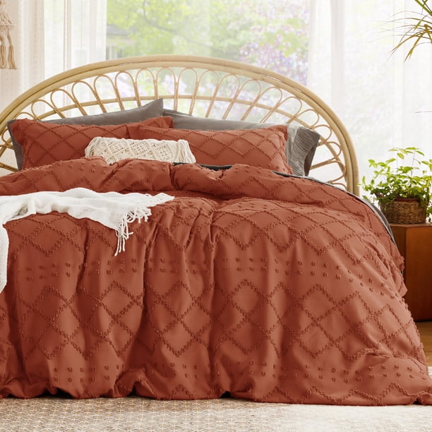 Funda de Edredón Bedsure Boho Terracota King Cal con 2 Fundas de Almohada