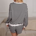 thumbnail image 4 of 2 Piece Workout Sets For Women Women's Striped Matching Set Long Sleeve Sweatshirt and Drawstring Shorts Casual Two Piece Outfit, 4 of 5