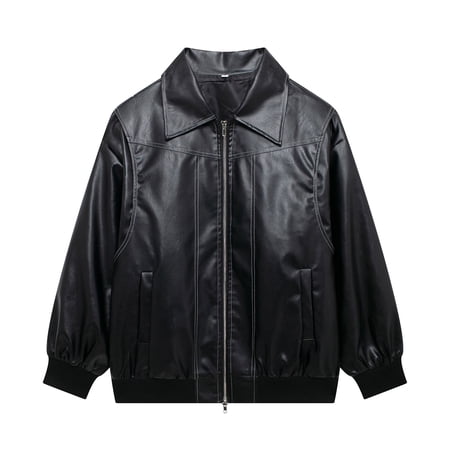 Weikingp Jackets for Women Women S Autumn/Winter Leather Motorcycle Zipper Long Sleeved Jacket Casual Jacket Womens Zip Up Hoodies Winter Coats for Women Black M