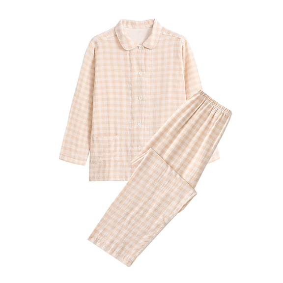 Elainilye Fashion Women'S Pajamas Set Casual Homewear Long-Sleeve Button Down Shirts And Pants Set Nightwear Pajamas Suits,Beige