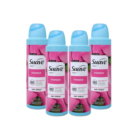 4 Pack - Suave Dry Spray Instantly Dry Powder Antiperspirant Deodorant, 3.8 oz