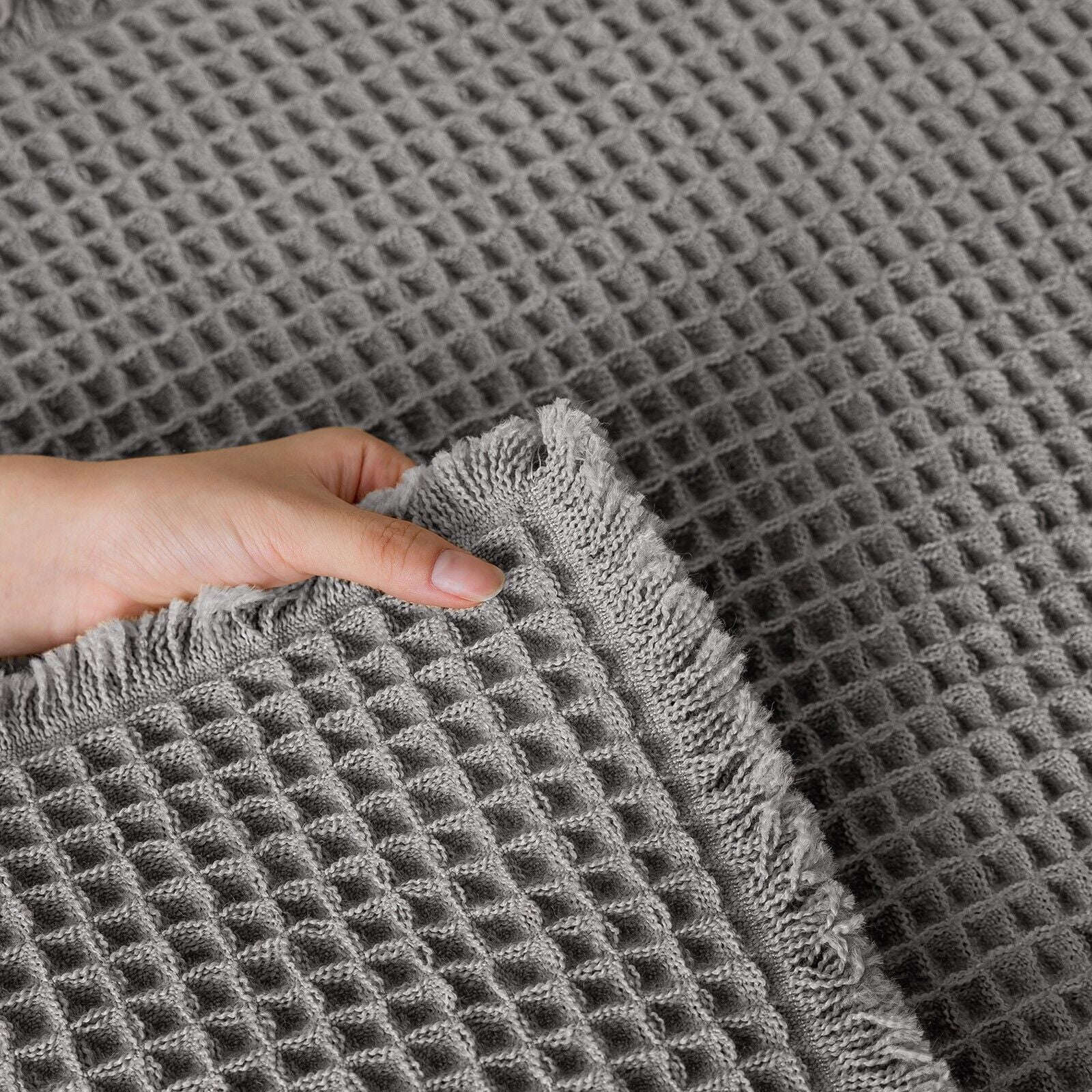 TOPCHANCES Non Slip Bath Mat, Waffle Woven Bathroom Mat, Super Absorbent Shower Mat Bathtub Mat, Front Door Mat with Tassels (23*35 in, Grey)