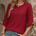 thumbnail image 7 of WTOBBY Women's Waffle Knit Round Neck 3/4 Sleeve Solid Color Casual Top for Spring Fall Season Comfortable Everyday Wear and Layering,Red 2XL, 7 of 7