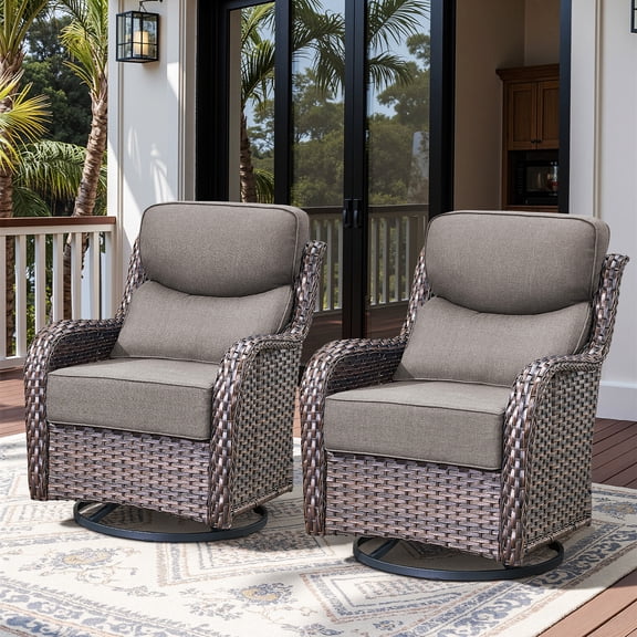 Bellefurn Outdoor Swivel Rocker Patio Chairs with 6 inch Thick Cushions,Outdoor Swivel Chairs Patio Swivel Glider Chairs,Wicker Outdoor Patio Furniture Set for Porch Balcony Deck