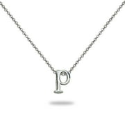 DESIGNS BY FMC Sterling Silver P Letter Initial Alphabet 925 Silver Necklace, 15 inches with extender
