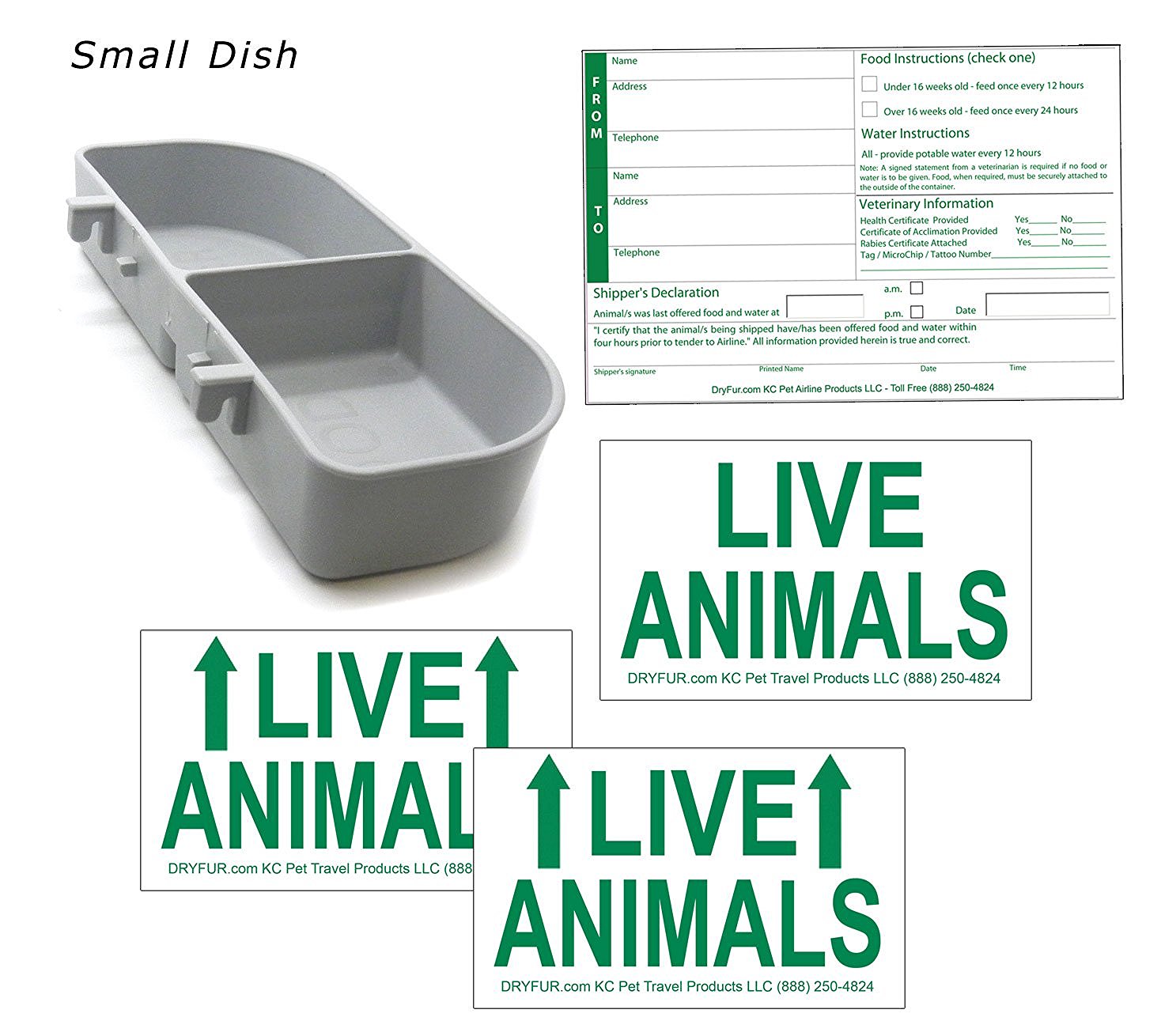 Kennel Travel Kit for Pets HookOn Dish & Live Animal Labels SMALL