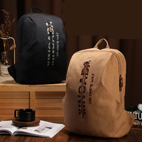 Trendy Backpack Men's Backpack Canvas Washed Traveling Bag,Khaki