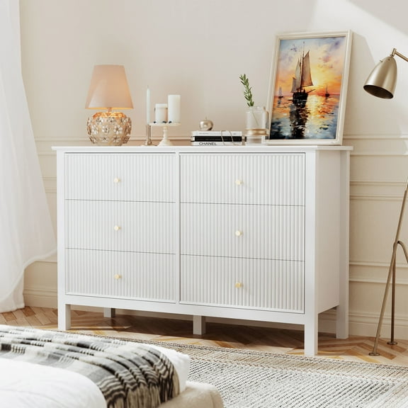 VENTOPYR 6 Drawer Dresser,Morden White Chest of Drawer for Bedroom,Wood Storage Dresser for Living Room, Study Room