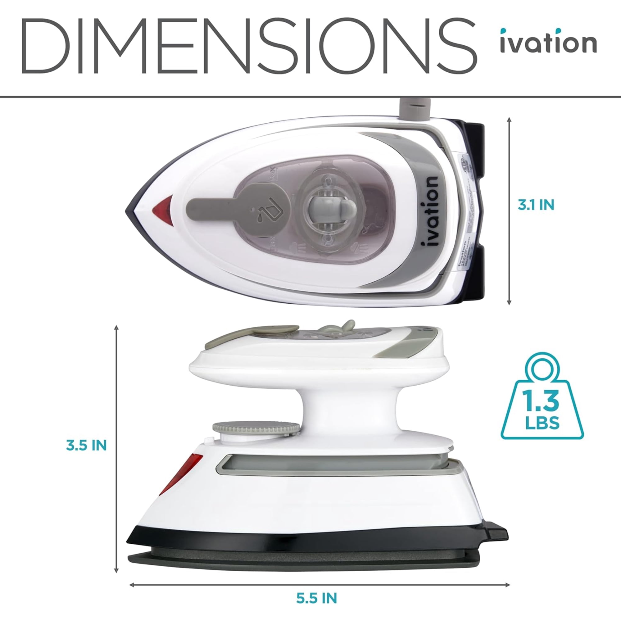 IVATION Travel Steam Iron with Nonstick Soleplate - Compact White Finish