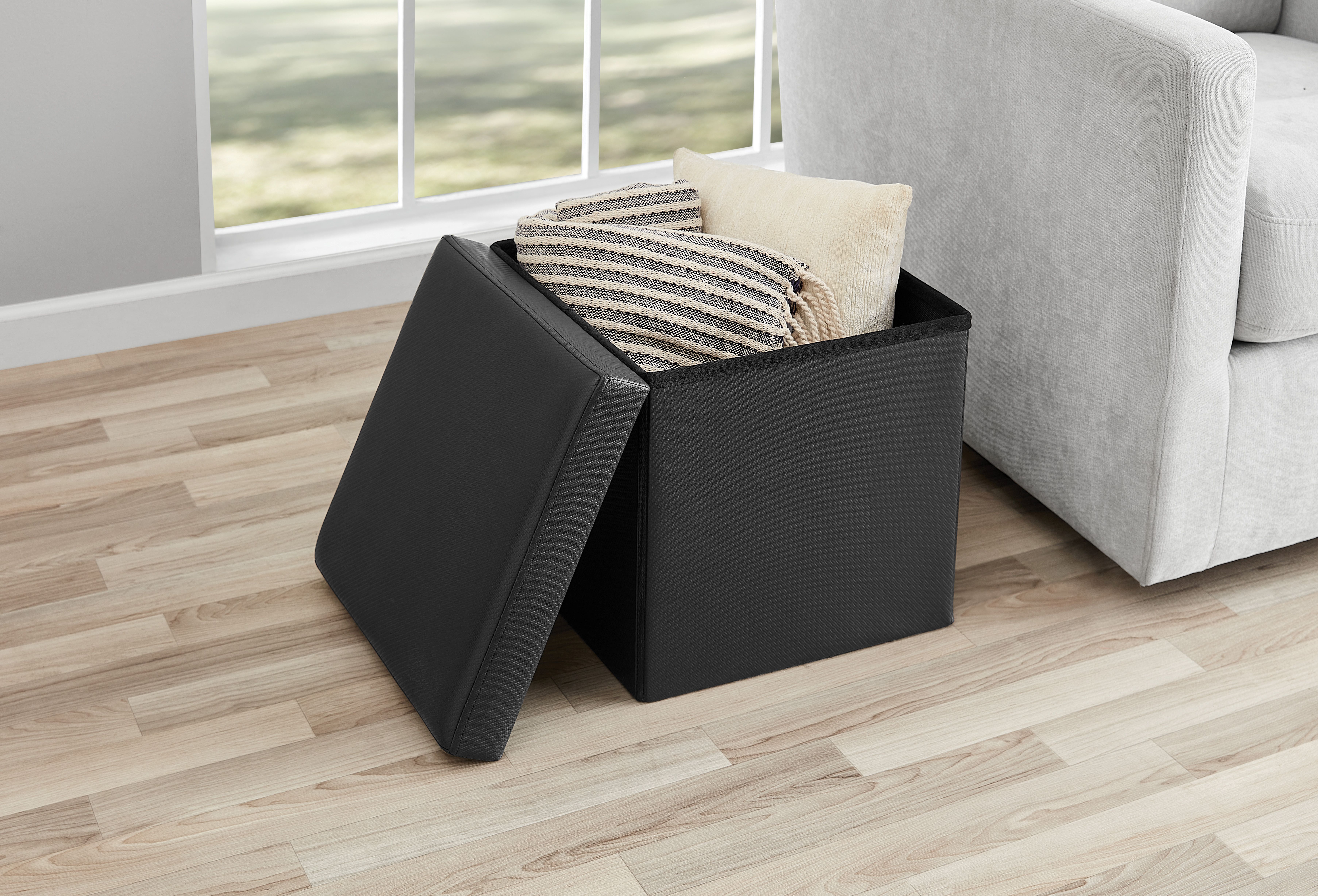 Mainstays Collapsible Storage Ottoman, Black, 15"