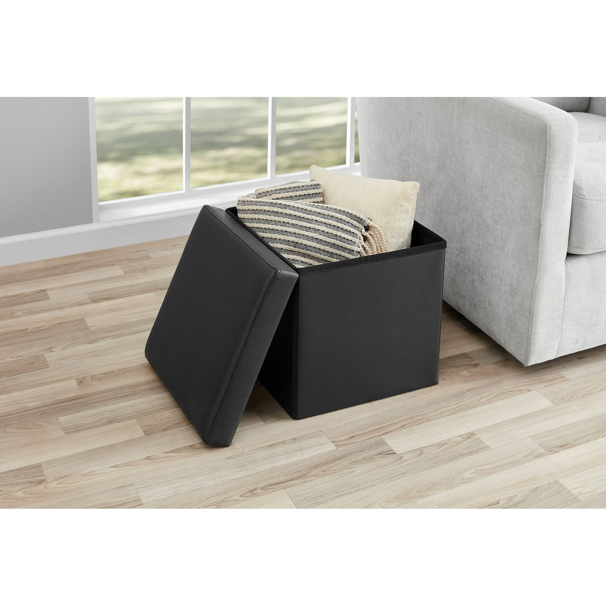 Mainstays Collapsible Storage Ottoman, Black, 15 in