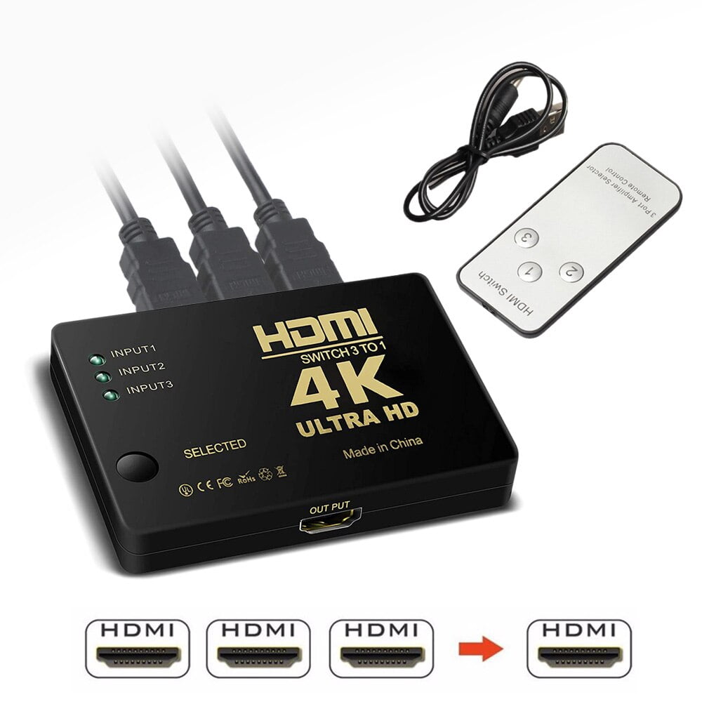 4K 2K 3x1 HDMI Cable Splitter HD 1080P Video Switcher Adapter 3 Input 1 Output Port HDMI