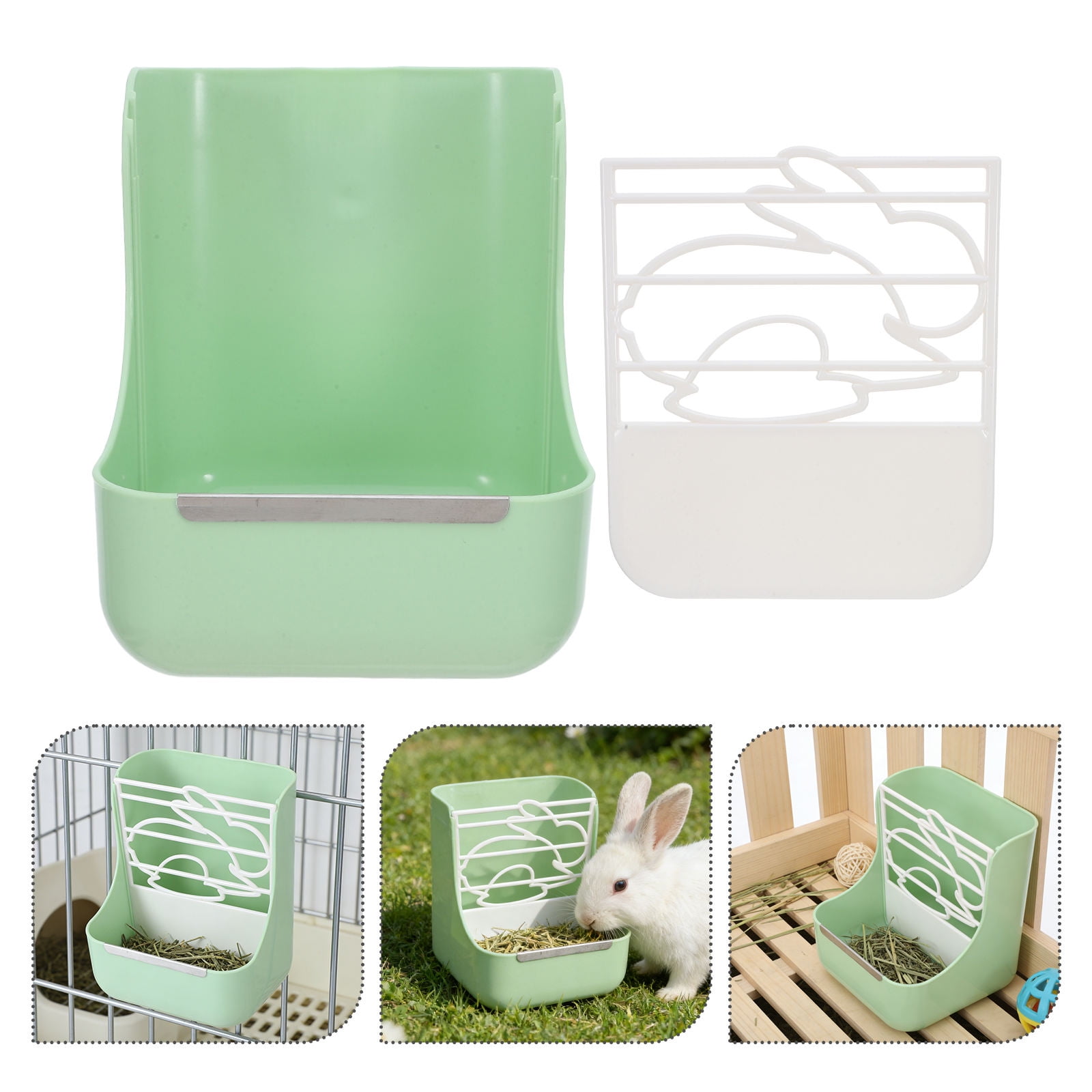 CATIEBYE Freestanding Light Green Hay Feeder for Bunnies with Waste Minimizing Design