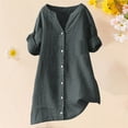 thumbnail image 4 of T Shirts For Women Gray Womens Tops Fashion Loose Button Stand Solid Color Sleeve Collar Casual Pocke Summer Tops, 4 of 7