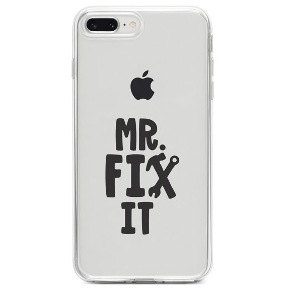 DistinctInk Clear Shockproof Hybrid Case for iPhone 7 PLUS / 8 PLUS (5.5" Screen) TPU Bumper Acrylic Back Tempered Glass Screen Protector - Mr. Fix It Wrench