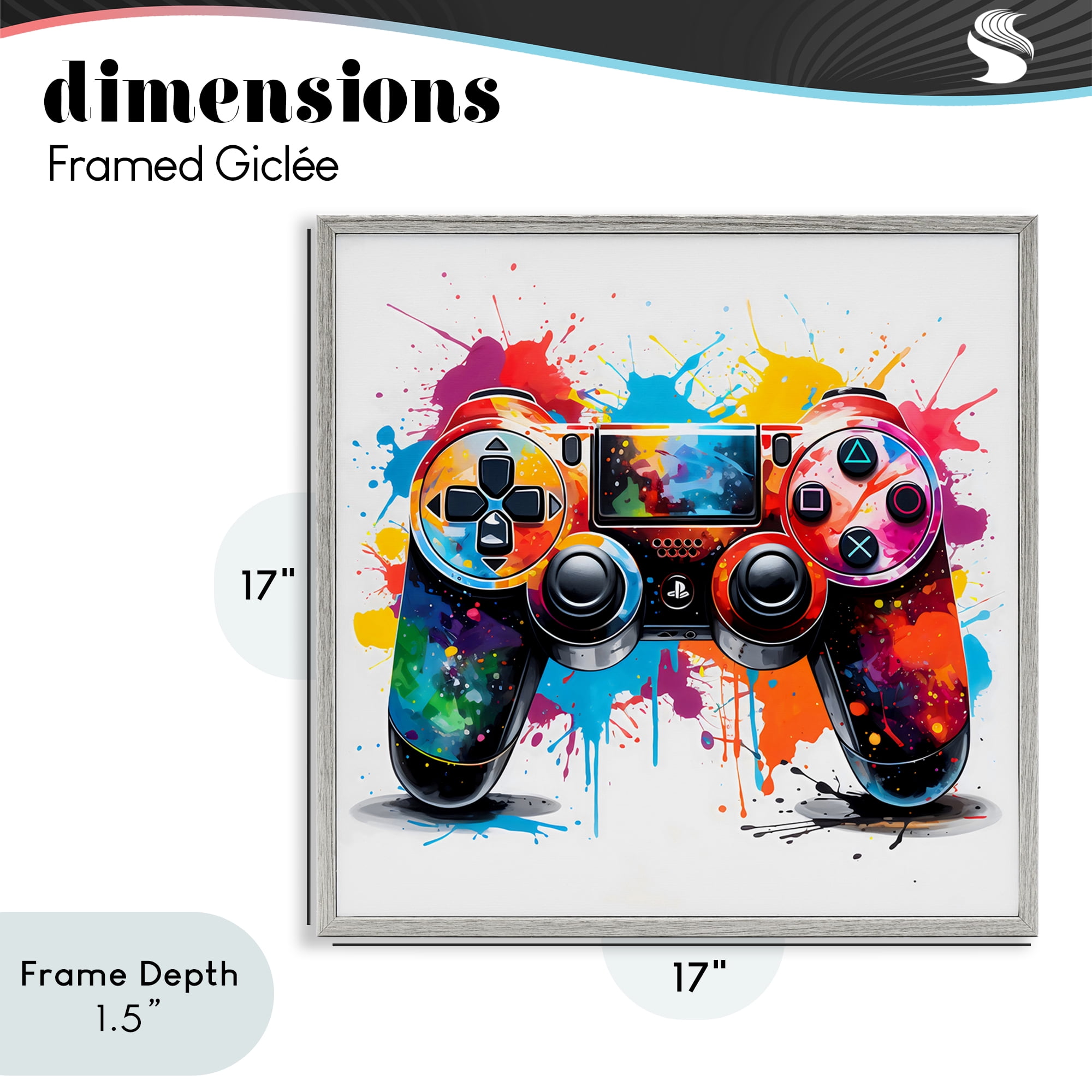 Stupell Industries Playful Bright Game Controller Gray Framed Giclee Art, design by Creative Studio