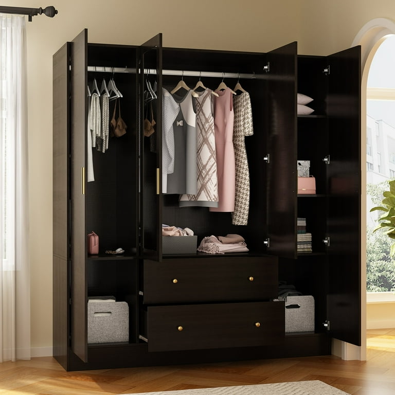 Kerrogee Wardrobe Armoire Wooden Closet with Mirror Storage Cubes