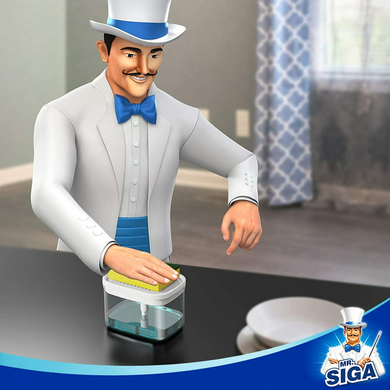 MR.Siga 2 in 1 Premium Dishwashing Soap Pump Dispenser and Sponge Holder  for Kitchen Countertop , White