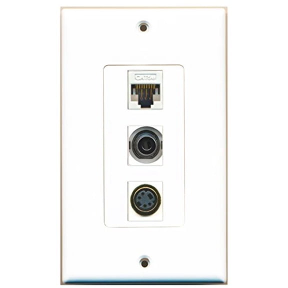 RiteAV - 1 Port S-Video and 1 Port 3.5mm and 1 Port Cat5e Ethernet White Decorative Wall Plate Decorative