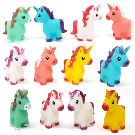 Funlop Colorful Unicorns (12-Pack) Bright Colors, for Unicorn Themed Birthday Party Favors, Goodie Bag, Pinata Filler, Squeezable & Squirtable for Kids Bath Time