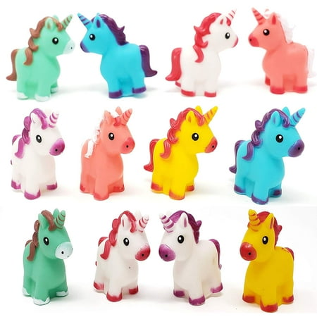 Winter Theme Birthday Party Funlop Colorful Unicorns (12-Pack) Bright Colors, for Unicorn Themed Birthday Party Favors, Goodie Bag, Pinata Filler, Squeezable & Squirtable for Kids Bath Time Play ()