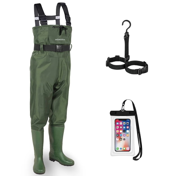 MOMODA 2-Ply Nylon/PVC Waterproof Chest Waders with Boots – Lightweight Fishing & Hunting Waders for Men and Women (M12/W14)