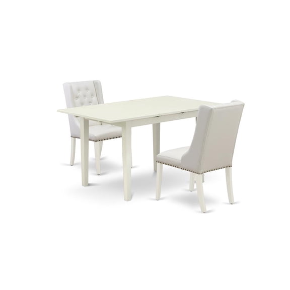 East West Furniture Norfolk 3-piece Wood Dining Set in Linen White/Light Gray