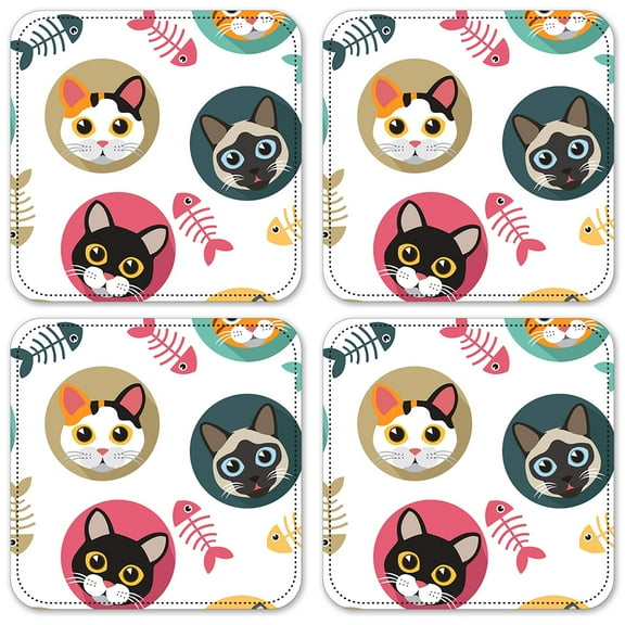 Vinyl Drink Coasters - Set of 4 - Dog Heads