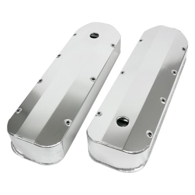 TSP TALL FABRICATED VALVE COVERS, BBC, LONG BOLT WITH HOLE, CLEAR