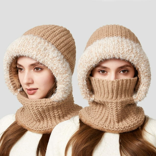 Gorro de invierno de punto 3 en 1 para mujer | Bufanda y mascarilla con forro polar, pasamontañas térmico resistente al viento, tejido suave y cálido, accesorio acogedor para exteriores en climas