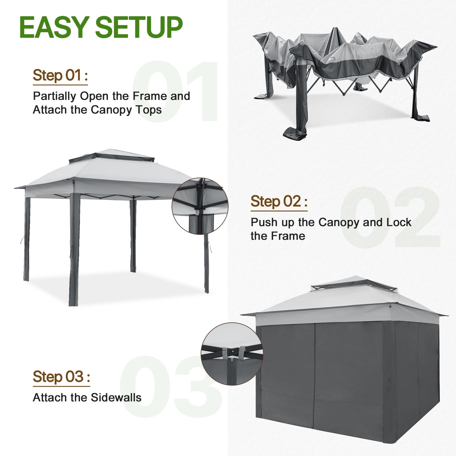 COOS BAY 11x11 Pop-up Instant Gazebo Tent with 4 Sidewalls Outdoor Canopy Shelter, Gray