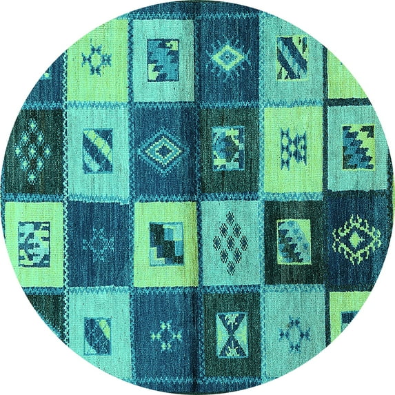 Ahgly Company Indoor Round Oriental Turquoise Blue Industrial Area Rugs, 8' Round